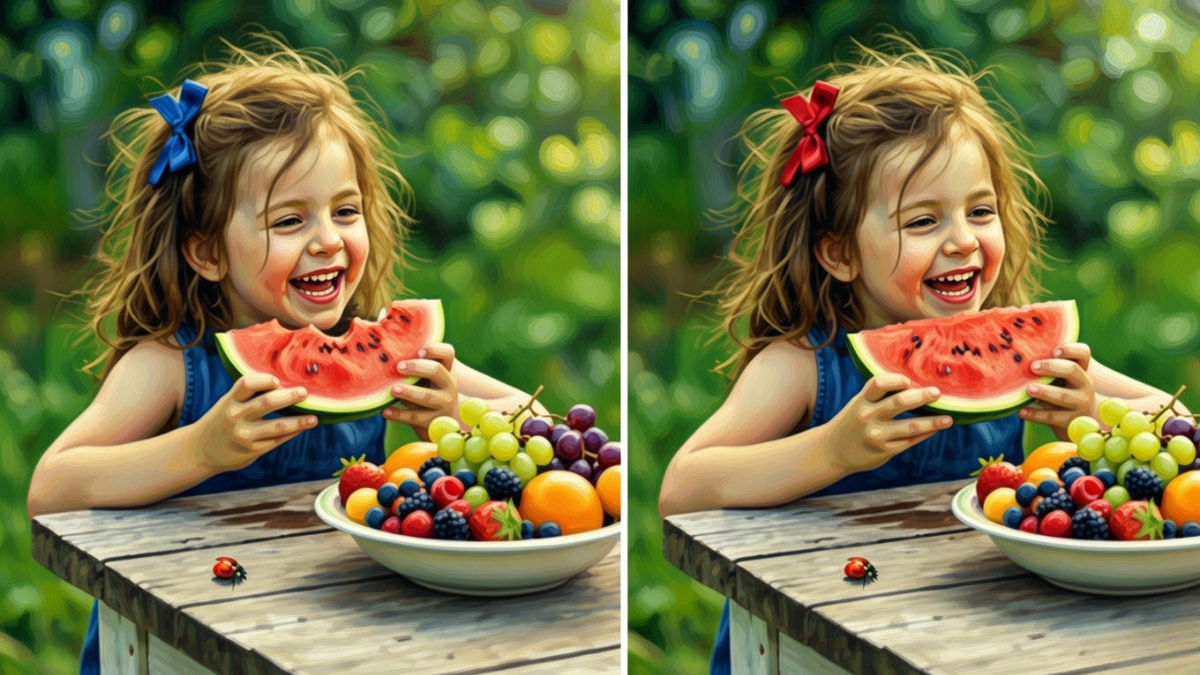 Spot the 3 Hidden Differences in This Girl Eating Fruit Image