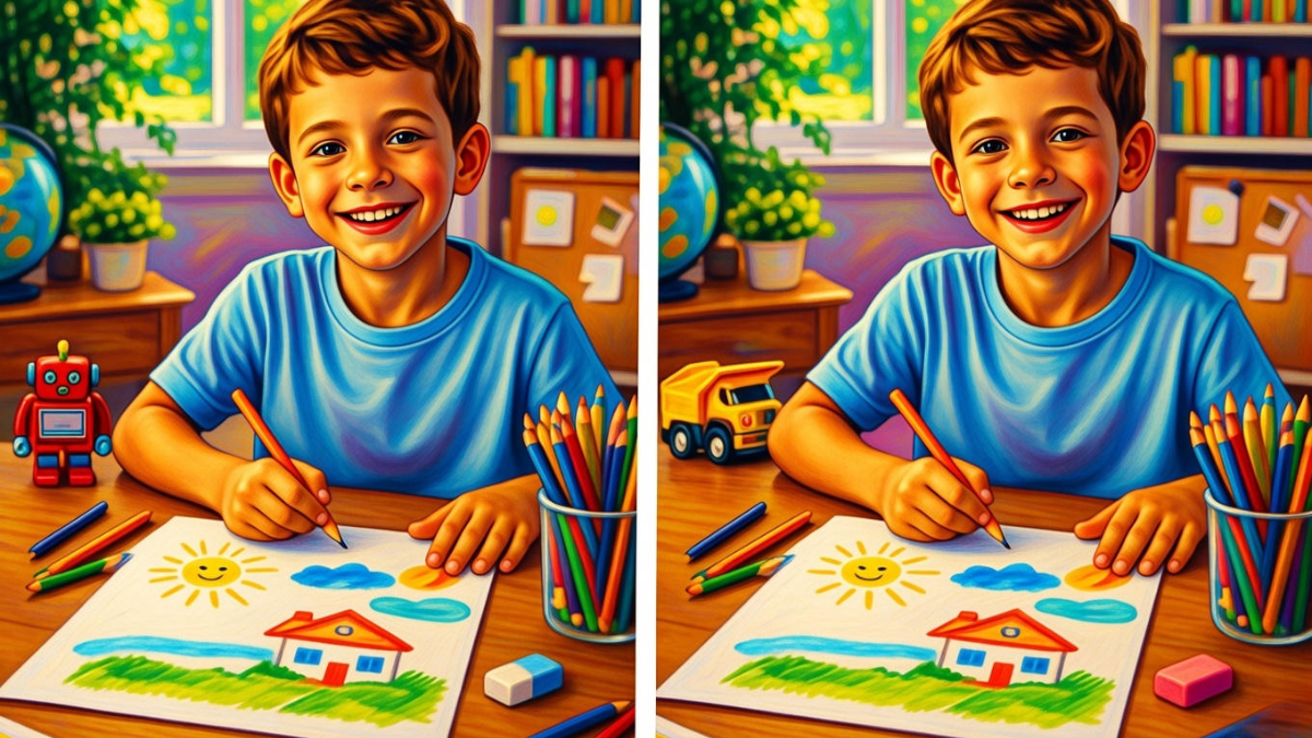 spot the difference challenge, boy drawing puzzle