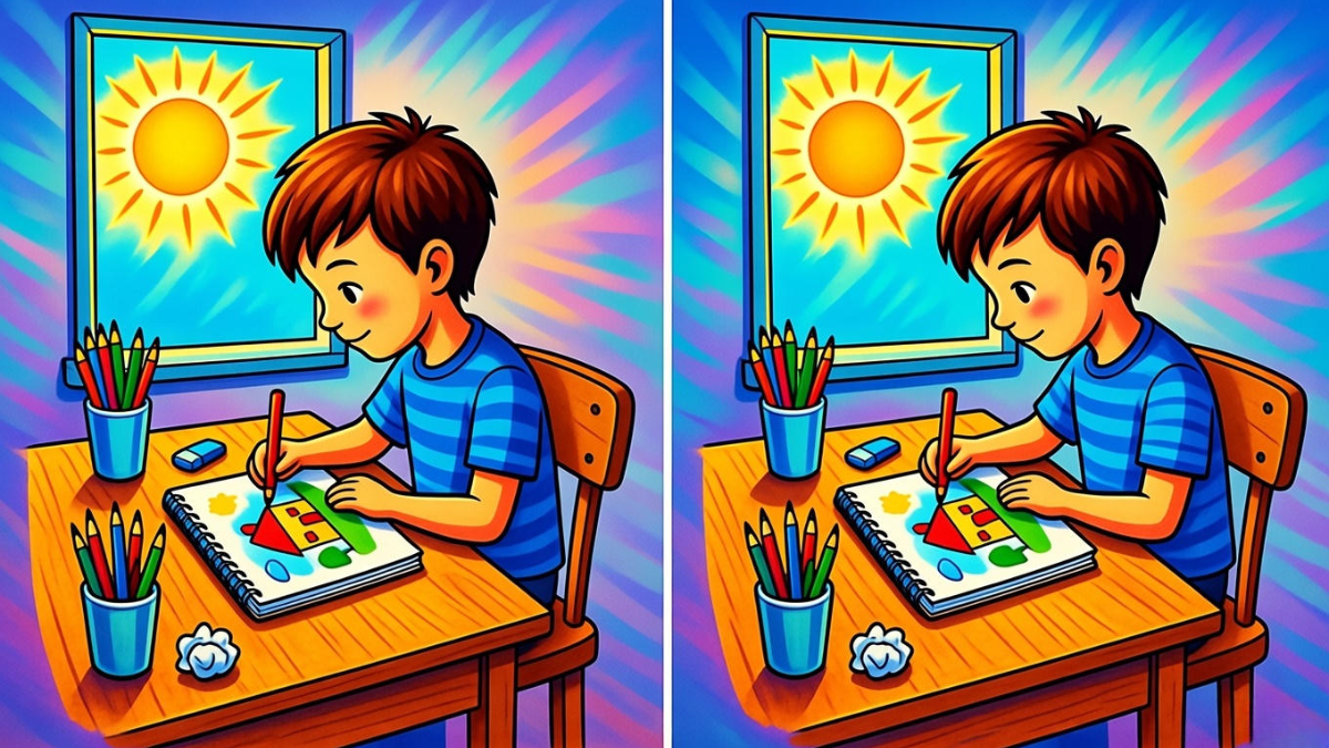 spot the difference test, boy drawing puzzle