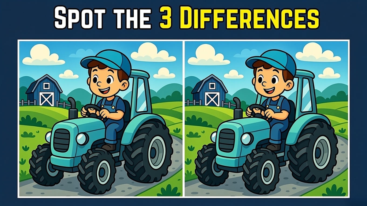 tractor scene puzzle, eagle eye observation test